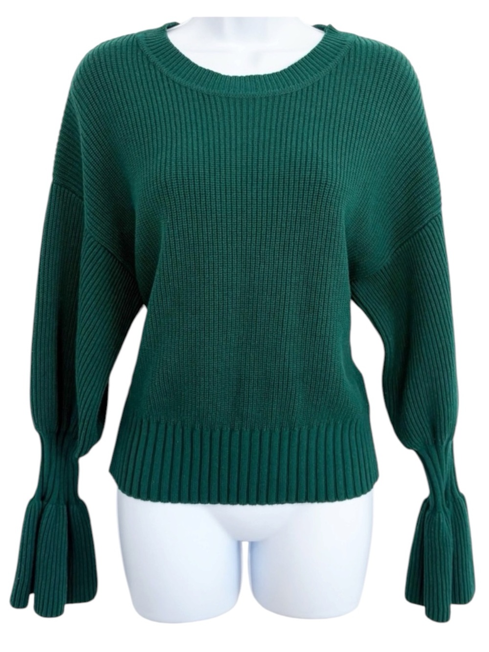 MOTH Anthropologie Well Cuffed Emerald Green Knit Sweater Small Wool Blend